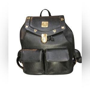 MCM Blk Leather Backpack